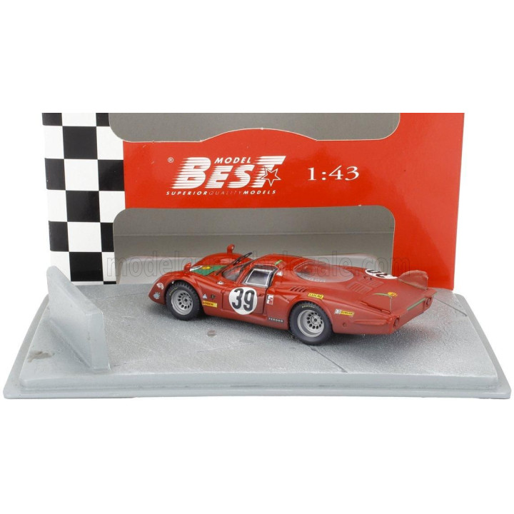 BEST MODEL ALFA ROMEO DIORAMA T33.2 TEAM AUTODELTA SPA N 39 24h LE MANS 1968 IGNAZIO GIUNTI - GIOVANNI GALLI - RED 1/43