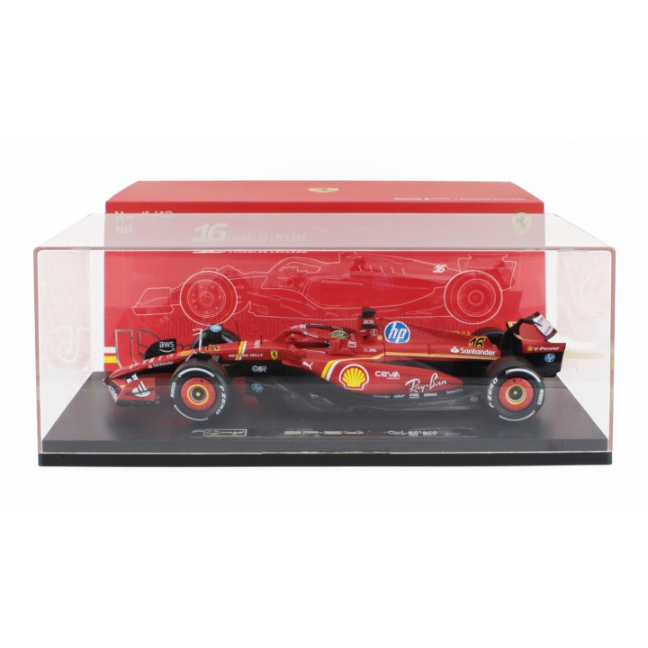 BURAGO FERRARI F1  SF-24 TEAM SCUDERIA FERRARI N 16 WINNER ITALY MONZA GP 2024 CHARLES LECLERC - CON VETRINA - WITH SHOWCASE - R