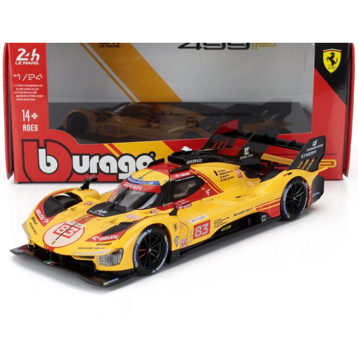 BURAGO FERRARI 499P 3.0L TURBO V6 TEAM AF CORSE N  83 24h LE MANS 2024 ROBERT KUBICA - ROBERT SHWARTZMAN - YIFEI YE - YELLOW RED