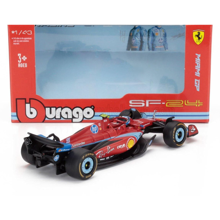 BURAGO FERRARI F1  SF-24 TEAM SCUDERIA FERRARI N 55 5th MIAMI GP 2024 CARLOS SAINZ - RED BLACK LIGHT BLUE 1/43