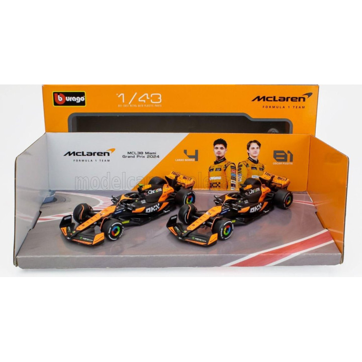 BURAGO McLAREN SET F1  2X MCL38 TEAM MCLAREN N 4 SEASON 2024 LANDO NORRIS + N 81 SEASON 2024 OSCAR PIASTRI - ORANGE BLACK 1/43