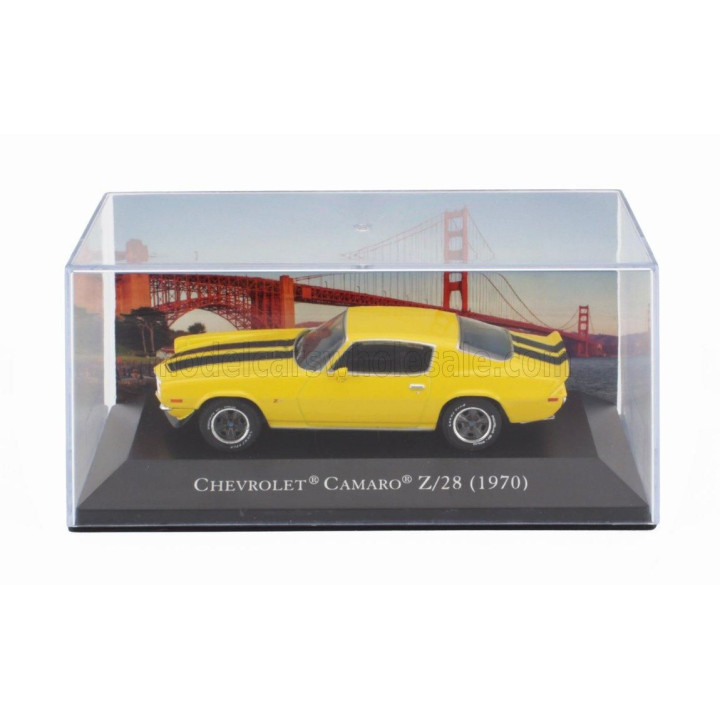 EDICOLA CHEVROLET CAMARO Z/28 COUPE 1970 - CON VETRINA - WITH SHOWCASE - YELLOW BLACK 1/43
