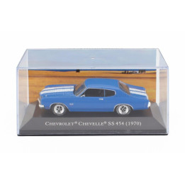 EDICOLA CHEVROLET CHEVELLE SS 454 COUPE 1970 - CON VETRINA - WITH SHOWCASE - BLUE WHITE 1/43