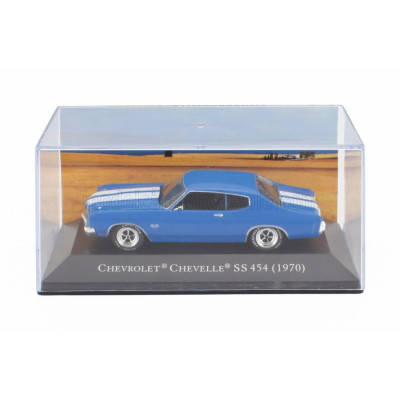 EDICOLA CHEVROLET CHEVELLE SS 454 COUPE 1970 - CON VETRINA - WITH SHOWCASE - BLUE WHITE 1/43