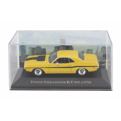 EDICOLA DODGE CHALLENGER R/T 440 COUPE 1970 - CON VETRINA - WITH SHOWCASE - YELLOW BLACK 1/43