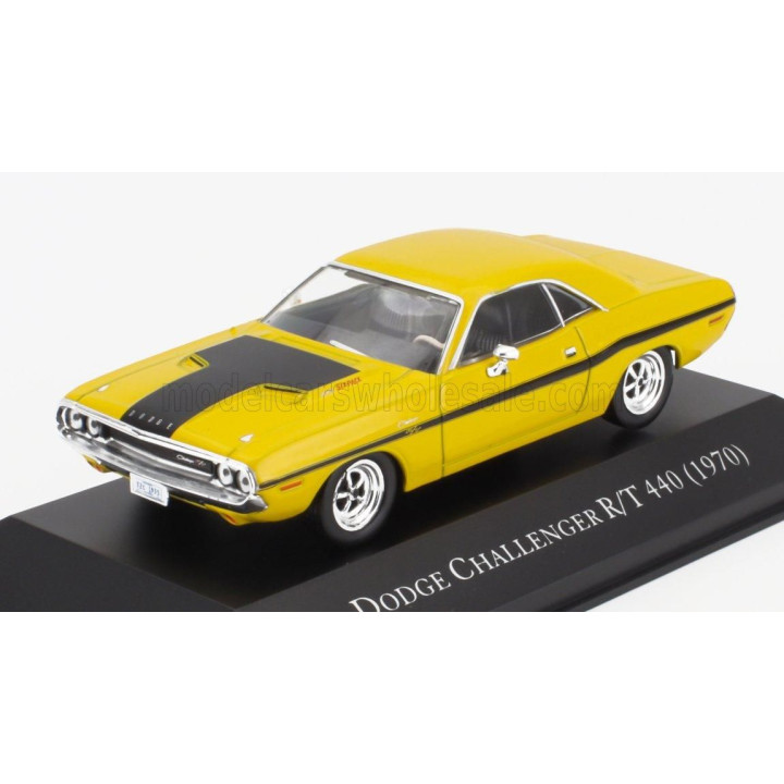 EDICOLA DODGE CHALLENGER R/T 440 COUPE 1970 - CON VETRINA - WITH SHOWCASE - YELLOW BLACK 1/43