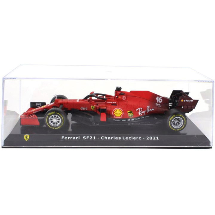 EDICOLA FERRARI F1 SF21  TEAM SCUDERIA FERRARI MISSION WINNOW N 16 SEASON 2021 CHARLES LECLERC - CON VETRINA - WITH SHOWCASE - R