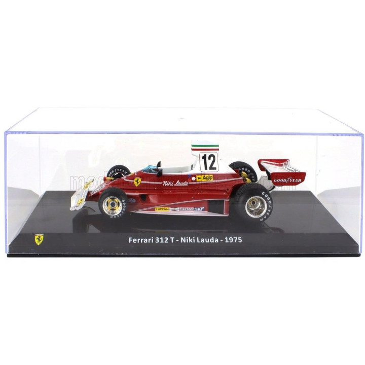 EDICOLA FERRARI F1 312T TEAM FERRARI SEFAC N 12 WORLD CHAMPION SEASON 1975 NIKI LAUDA - CON VETRINA - WITH SHOWCASE - RED WHITE 