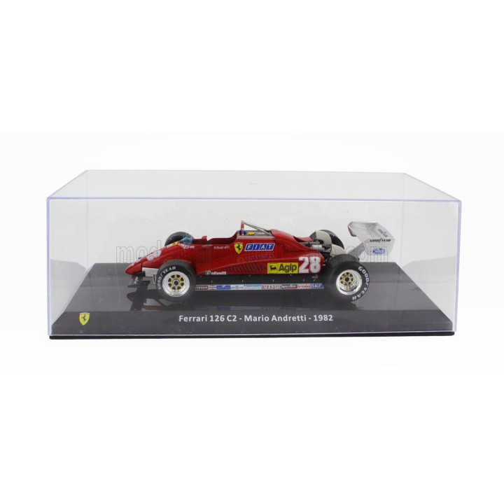 EDICOLA FERRARI F1  126 C2 N 28 SEASON 1982 MARIO ANDRETTI - CON VETRINA - WITH SHOWCASE - RED 1/24