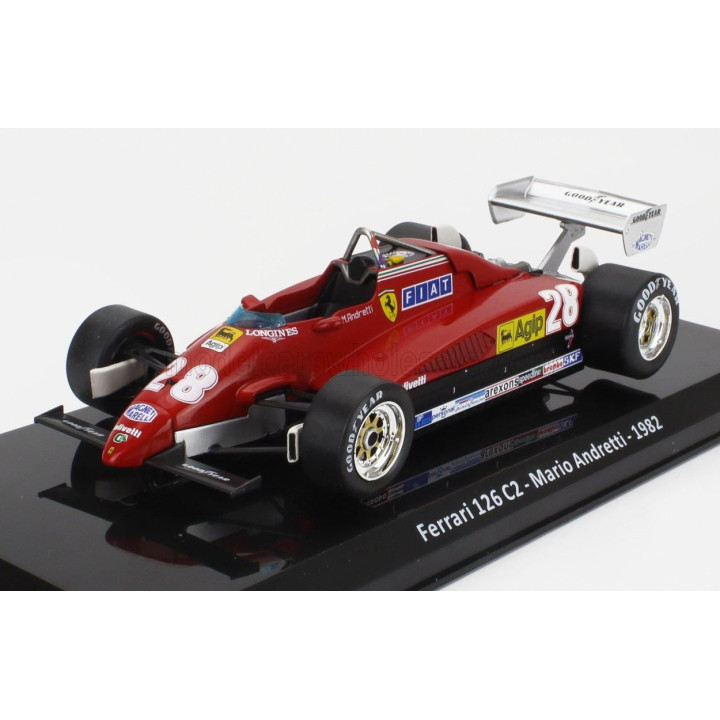EDICOLA FERRARI F1  126 C2 N 28 SEASON 1982 MARIO ANDRETTI - CON VETRINA - WITH SHOWCASE - RED 1/24