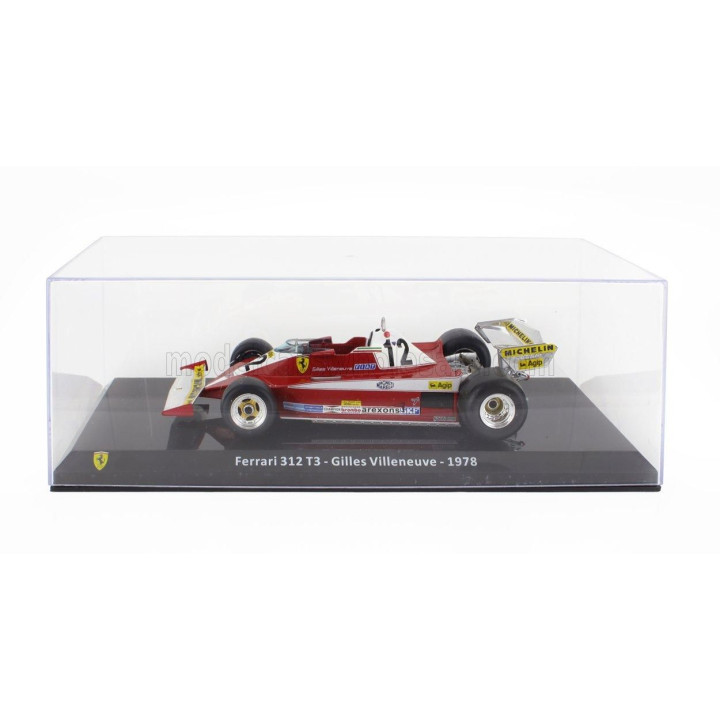 EDICOLA FERRARI F1  312 T3 N 12 SEASON 1978 GILLES VILLENEUVE - CON VETRINA - WITH SHOWCASE - RED WHITE 1/24