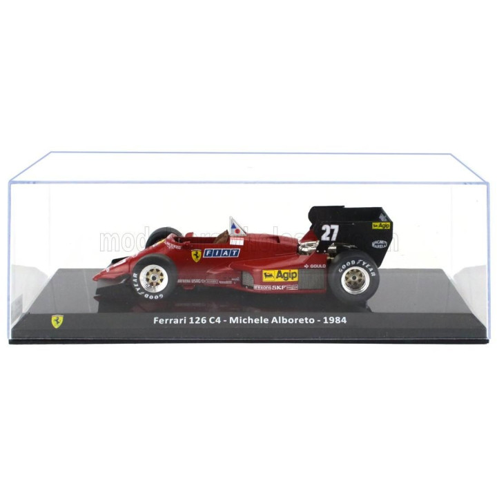 EDICOLA FERRARI F1  126 C4 N 27 SEASON 1984 MICHELE ALBORETO - CON VETRINA - WITH SHOWCASE - RED BLACK 1/24