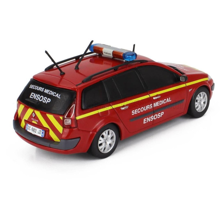 EDICOLA RENAULT MEGANE BREAK SW STATION WAGON AMBULANCE FIRE ENGINE SECOURS MEDICAL ENSOSP 2006 - RED YELLOW 1/43