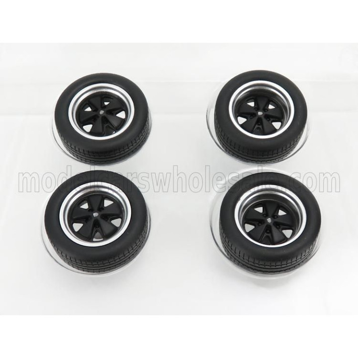 KK SCALE ACCESSORIES 4X PORSCHE FUCHS WHEELS AND TYRES - BLACK 1/18