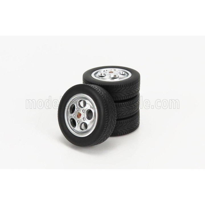 KK SCALE ACCESSORIES 4X  WHEELS AND RIMS SET  FOR PORSCHE - SILVER 1/18
