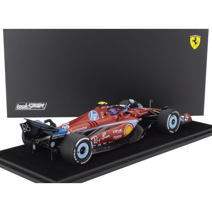 LOOKSMART FERRARI F1  SF-24 TEAM SCUDERIA FERRARI N 55 5th MIAMI GP 2024 CARLOS SAINZ - CON VETRINA - WITH SHOWCASE - RED BLACK 