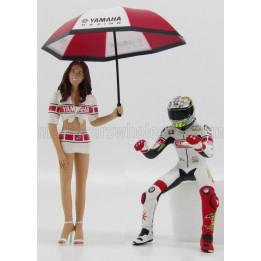 MINICHAMPS FIGURES PILOTA VALENTINO ROSSI E OMBRELLINA GP VALENCIA 2005 - WHITE RED 1/12