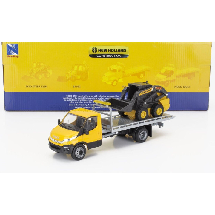 NEWRAY IVECO FIAT DAILY ROLL-OFF PIANALE 2023 WITH ACCESSORIES + NEW HOLLAND L228 RUSPA GOMMATA - SKID STEER SCRAPER TRACTOR - Y