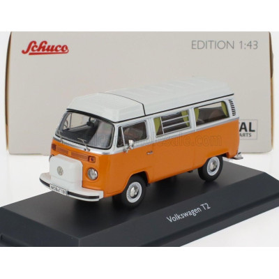 SCHUCO VOLKSWAGEN T2b CAMPER VAN 1962 - ORANGE WHITE 1/43