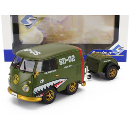 SOLIDO VOLKSWAGEN T1 VAN KOOL COMBI WITH TRAILER 1950 - GREEN 1/18