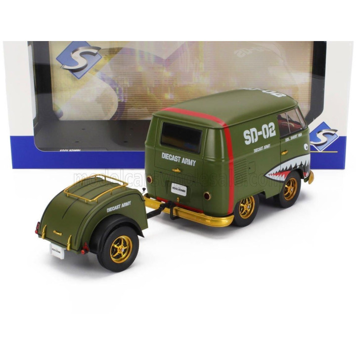 SOLIDO VOLKSWAGEN T1 VAN KOOL COMBI WITH TRAILER 1950 - GREEN 1/18