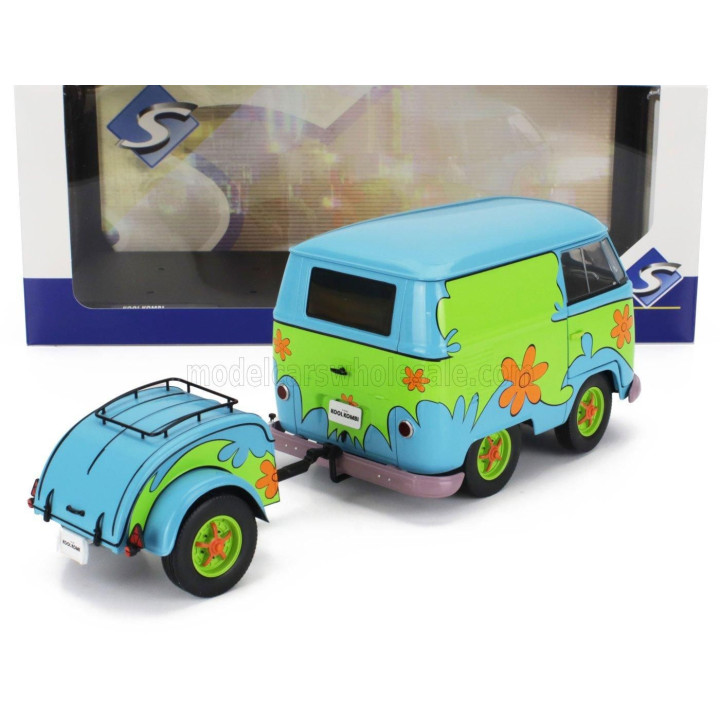 SOLIDO VOLKSWAGEN T1 VAN KOOL COMBI GHOSTHUNTERS MACHINE WITH TRAILER 1950 - BLUE GREEN 1/18