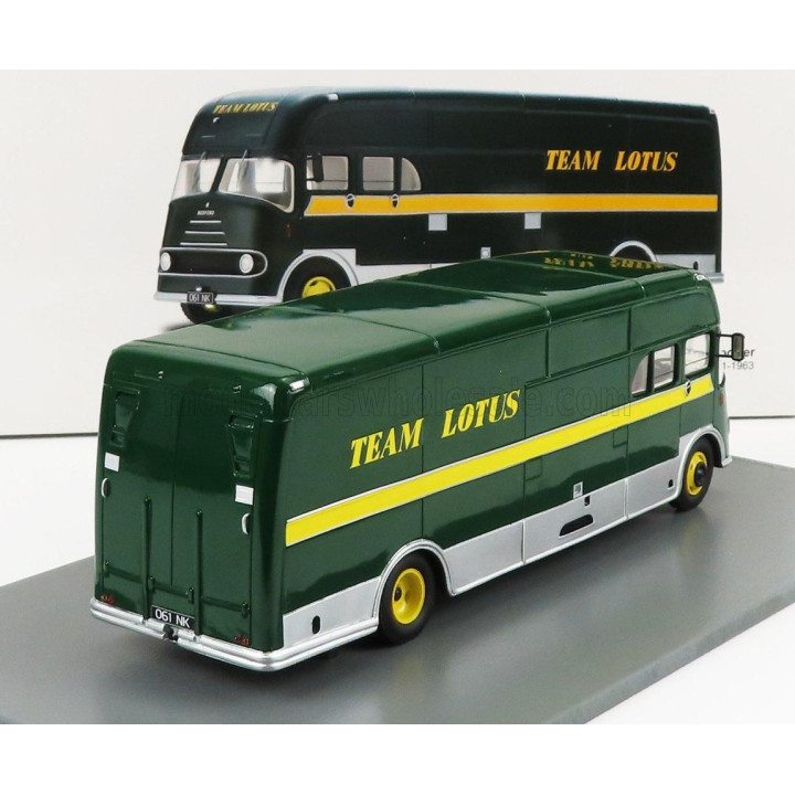 SPARK MODEL BEDFORD TRUCK TEAM LOTUS CAR TRANSPORTER 1961 - GREEN YELLOW SILVER 1/43