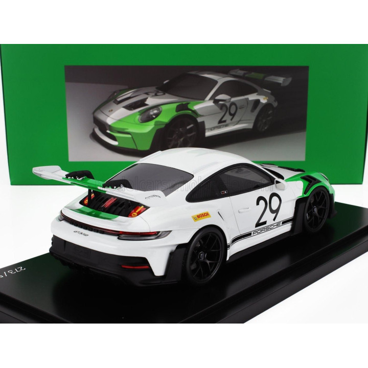 SPARK MODEL PORSCHE 911 992 GT3 RS N 29 RACING COUPE JO SIFFERT TRIBUTE 2023 - CON VETRINA - WITH SHOWCASE - WHITE GREEN 1/18