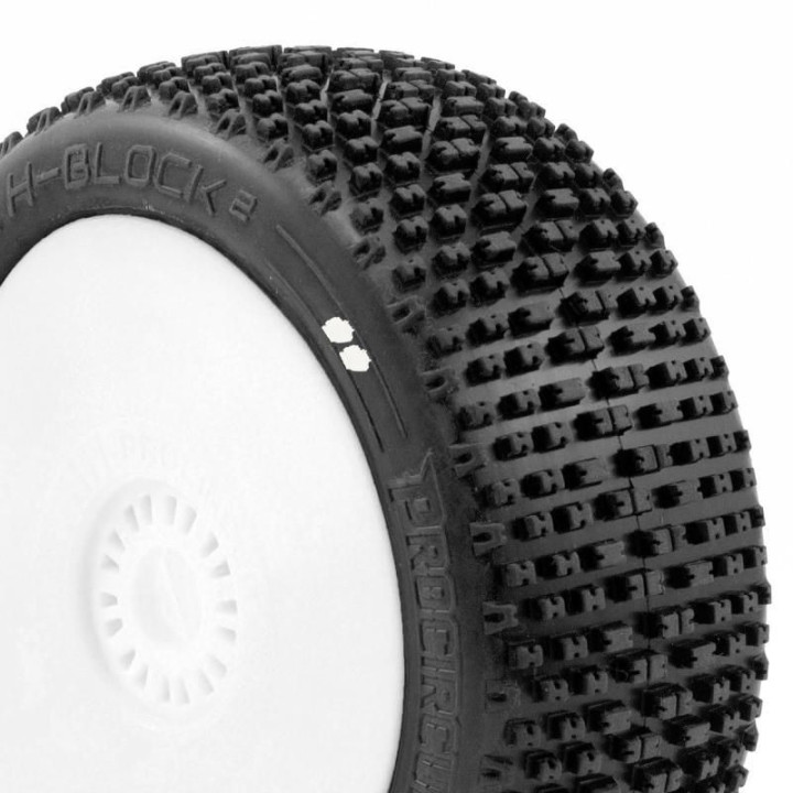 H-BLOCK V2 BUGGY S1 (SUPER SOFT) nalepené pneumatiky, bílé disky, 2 ks.
