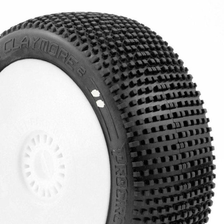 CLAYMORE V2 BUGGY S1 (SUPER SOFT) nalepené pneumatiky, bílé disky, 2 ks.