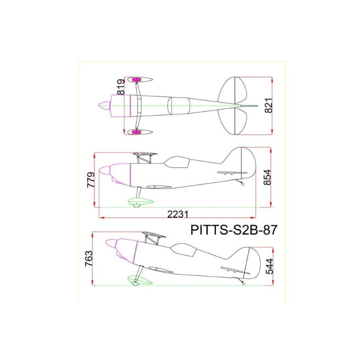 87" Pitts S2B Modrý (2,2m)