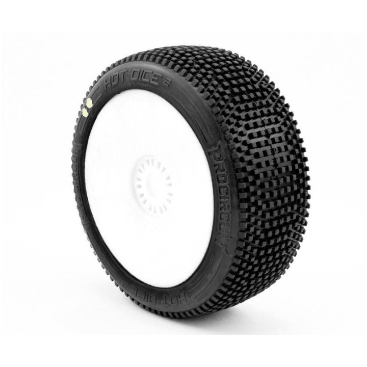 HOT DICES V2 BUGGY S1 (SUPER SOFT) nalepené pneumatiky, bílé disky, 2 ks.