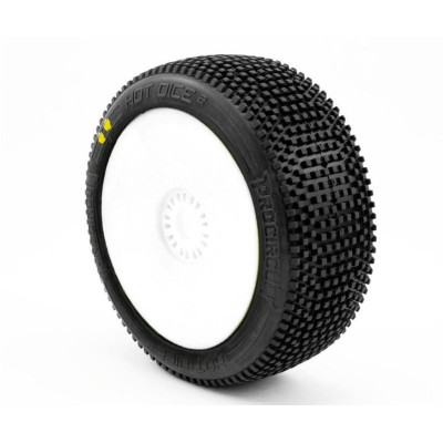 HOT DICES V2 BUGGY S2 (SOFT) nalepené pneumatiky, bílé disky, 2 ks.