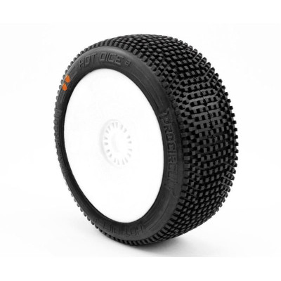 HOT DICES V2 BUGGY S3 (MEDIUM) nalepené pneumatiky, bílé disky, 2 ks.