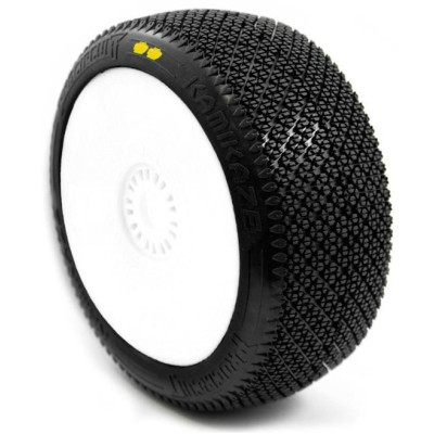 KAMIKAZE V2 BUGGY S2 (SOFT) nalepené pneumatiky, bílé disky, 2 ks.
