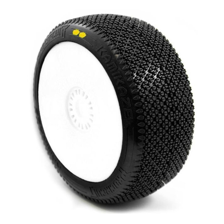 KAMIKAZE V2 BUGGY S2 (SOFT) nalepené pneumatiky, bílé disky, 2 ks.