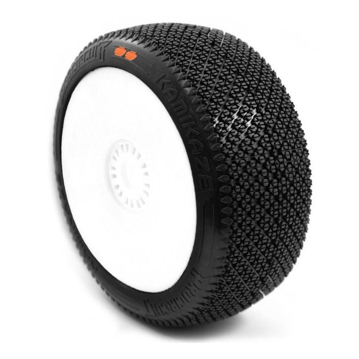 KAMIKAZE V2 BUGGY S3 (MEDIUM) nalepené pneumatiky, bílé disky, 2 ks.