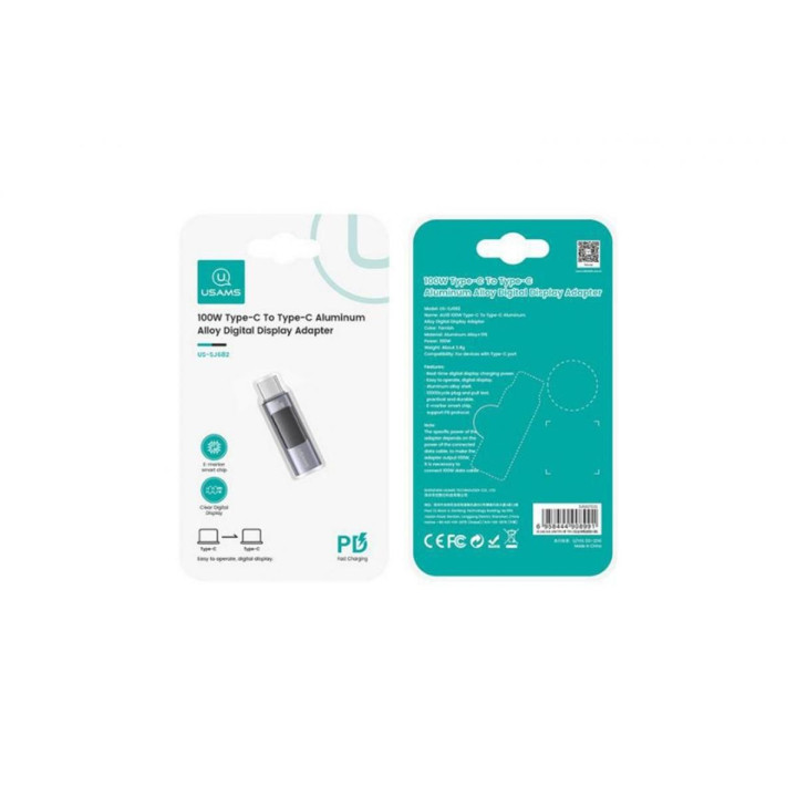 USAMS 100W Type-C To Type-C Aluminum Alloy Digital Display Adapter