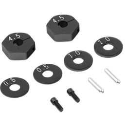 BD8/BD7 4.5mm hliníkové unašeče kol s 0.5/1.0mm podložkami (2+2+2ks)