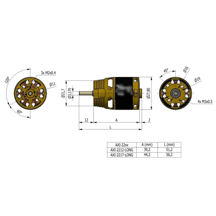 AXI 2217/12 V3 LONG střídavý motor