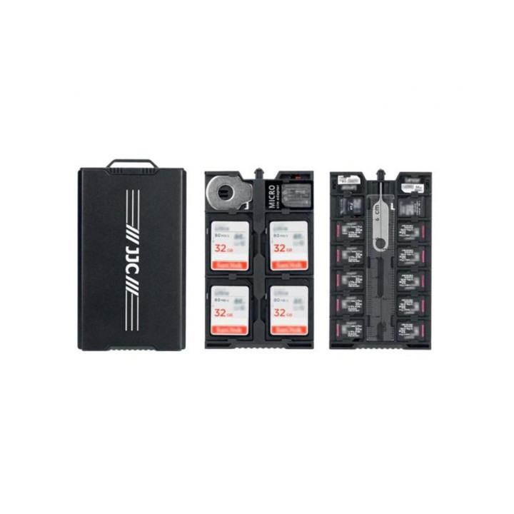 JJC Hliníkový dvojstranný úložný box na paměťové karty (4SD + 12TF + 2 Nano SIM)
