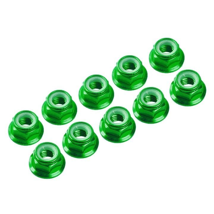 M4/4 mm hliníkové samojistné matičky s osazením zelené, 10 ks.