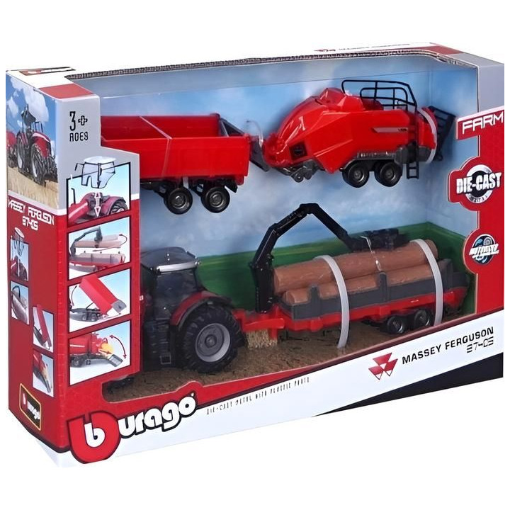 Bburago Massey Ferguson 8740S s doplňky (dárkové balení)