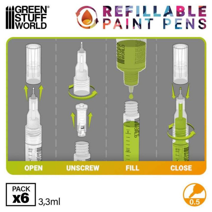 Refillable paint pen 0.5 (pack x6) / Plniteľná fixka 0,5 (balenie x6)