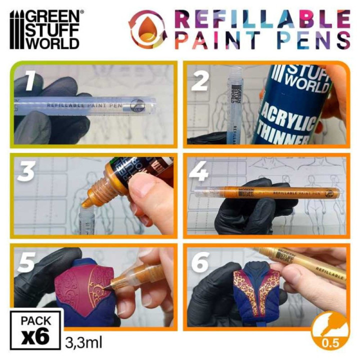 Refillable paint pen 0.5 (pack x6) / Plniteľná fixka 0,5 (balenie x6)