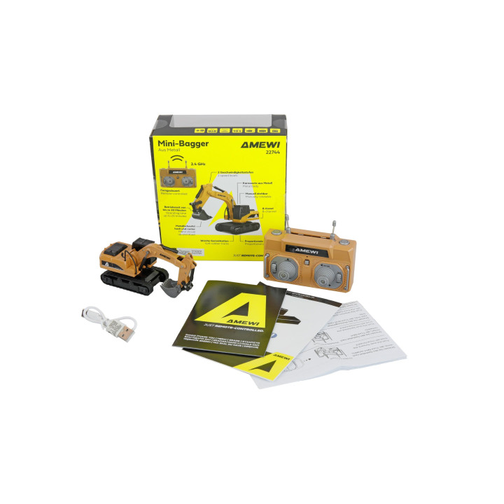 Mini rýpadlo 1:64 z kovu – proportional 8-kanálové RTR pre deti
