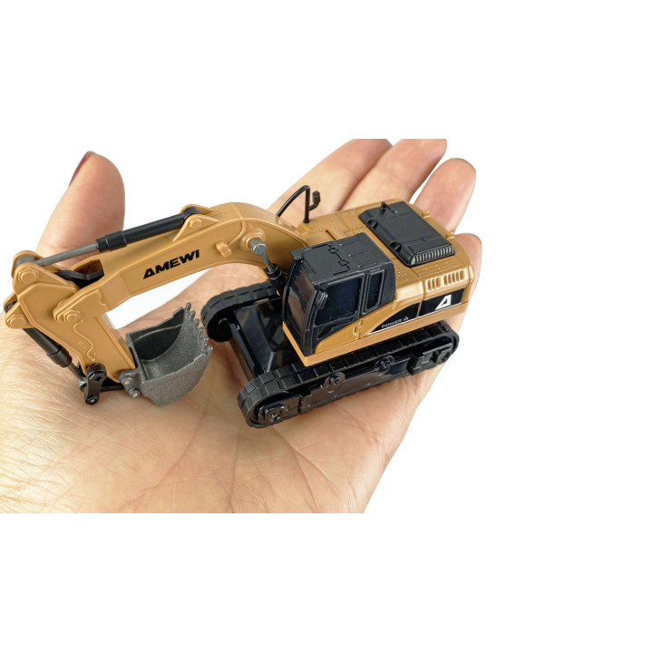 Mini rýpadlo 1:64 z kovu – proportional 8-kanálové RTR pre deti