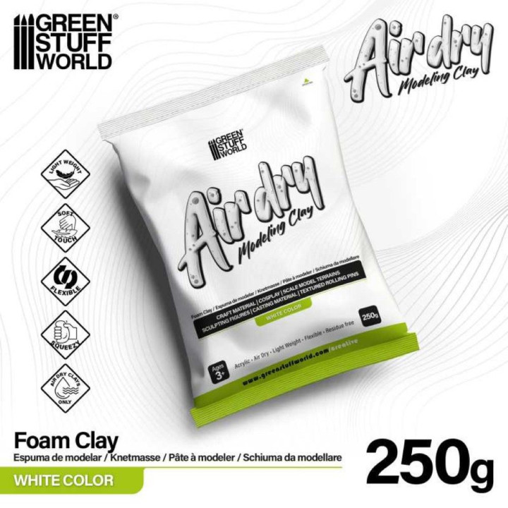 Air Dry Foam Clay 250gr. - White / Vzduchom schnúca penová hmota 250g – biela