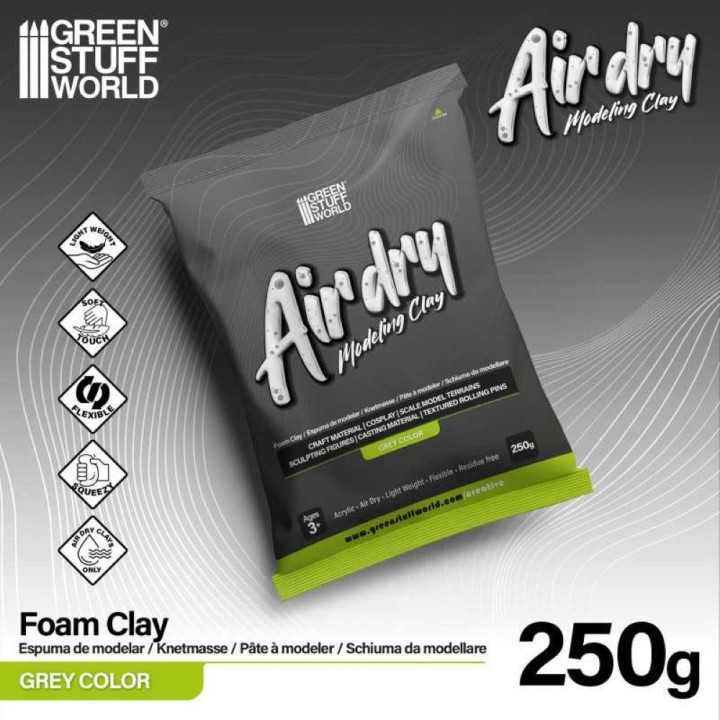 Air Dry Foam Clay 250gr. - Grey / Vzduchom schnúca penová hmota 250g – sivá
