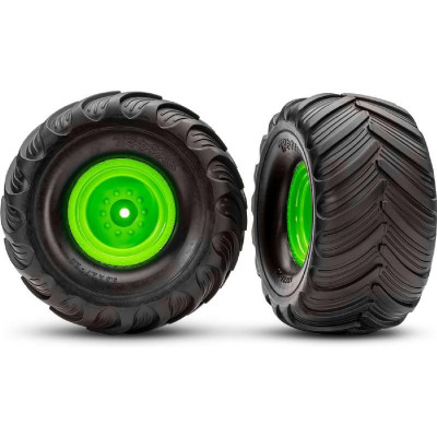 Traxxas kolo 2.0/3.0", disk zelený offset 19mm, pneu Terra Groove (pár)